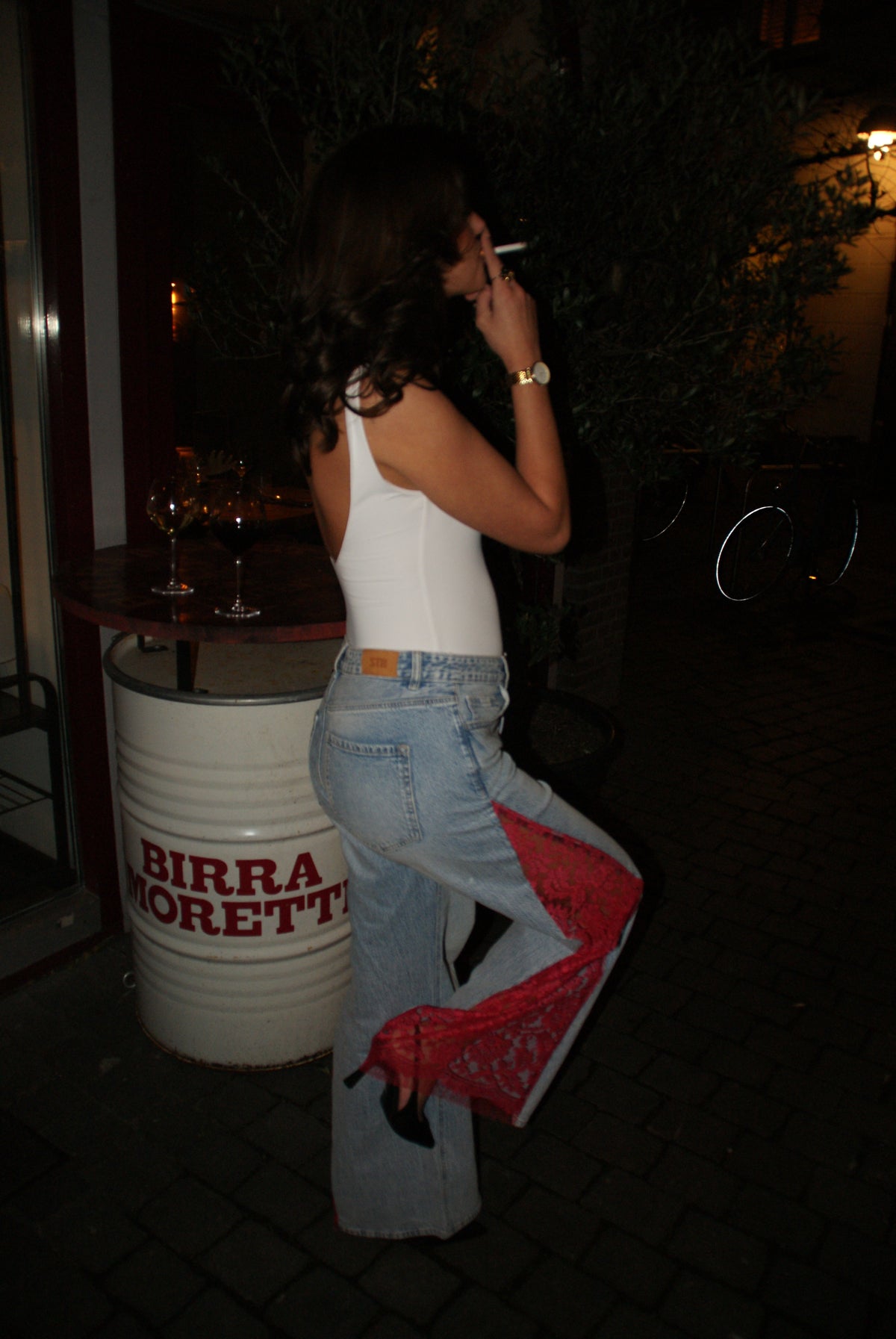 Lace jeans rood