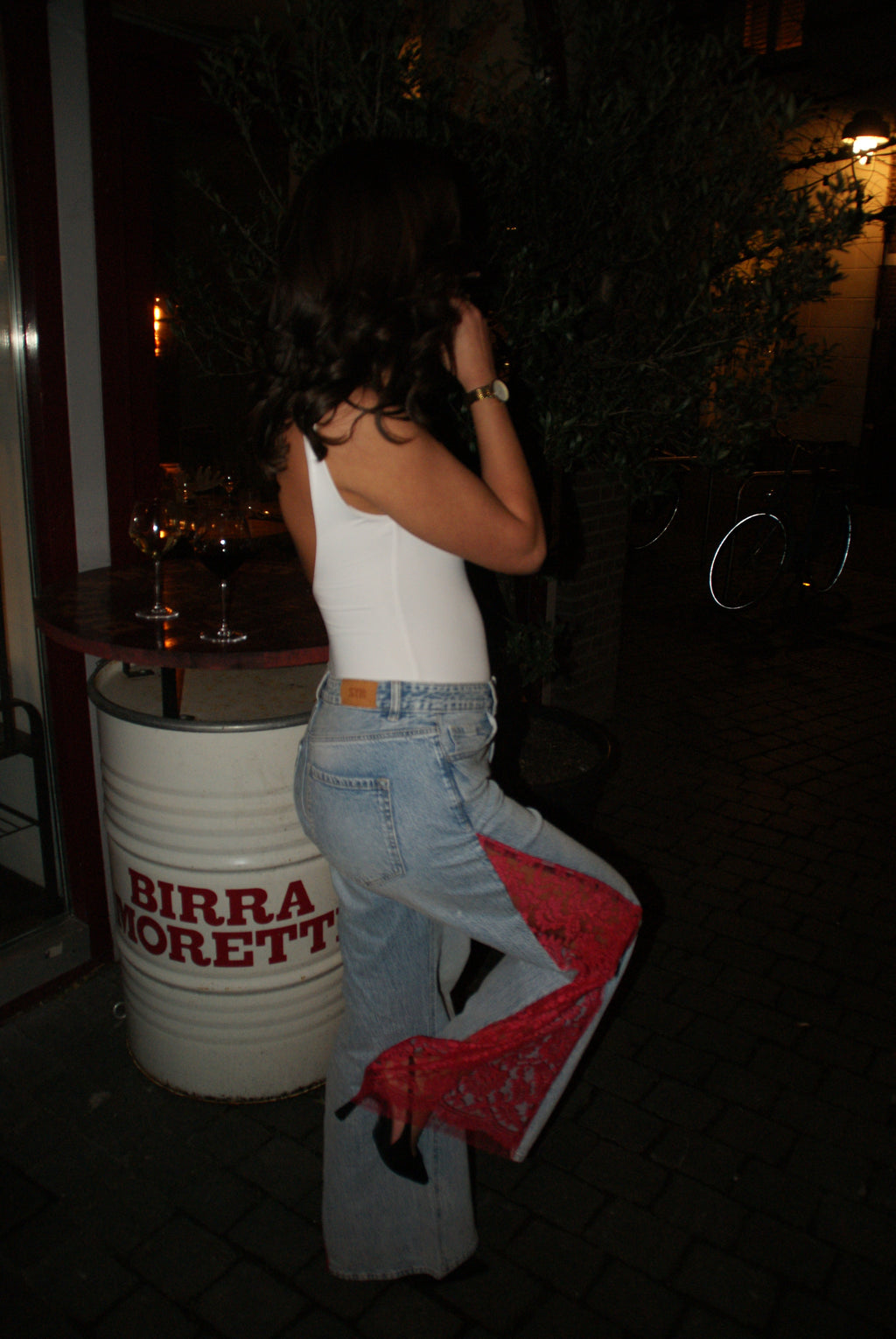 Lace jeans rood