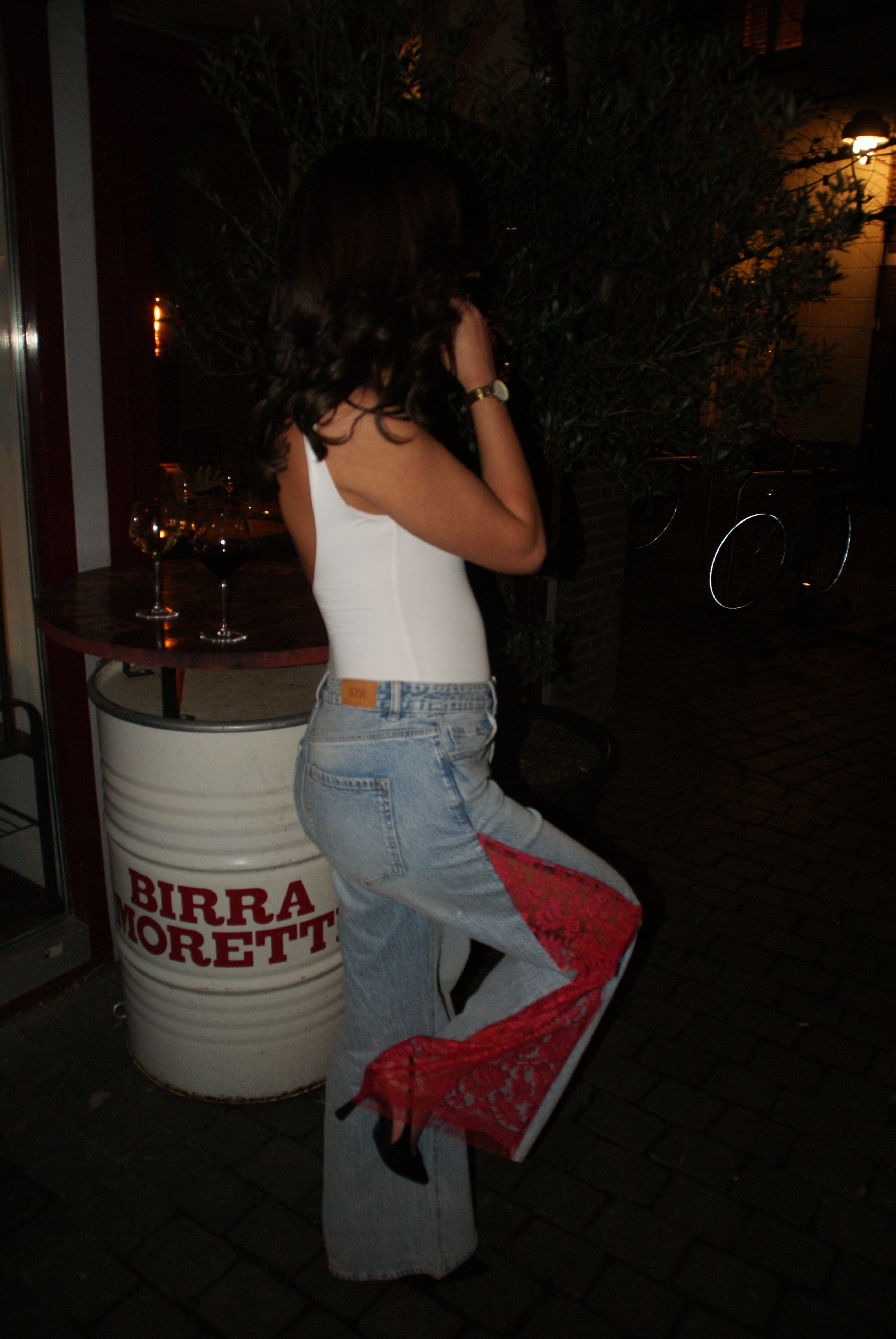 Lace jeans rood