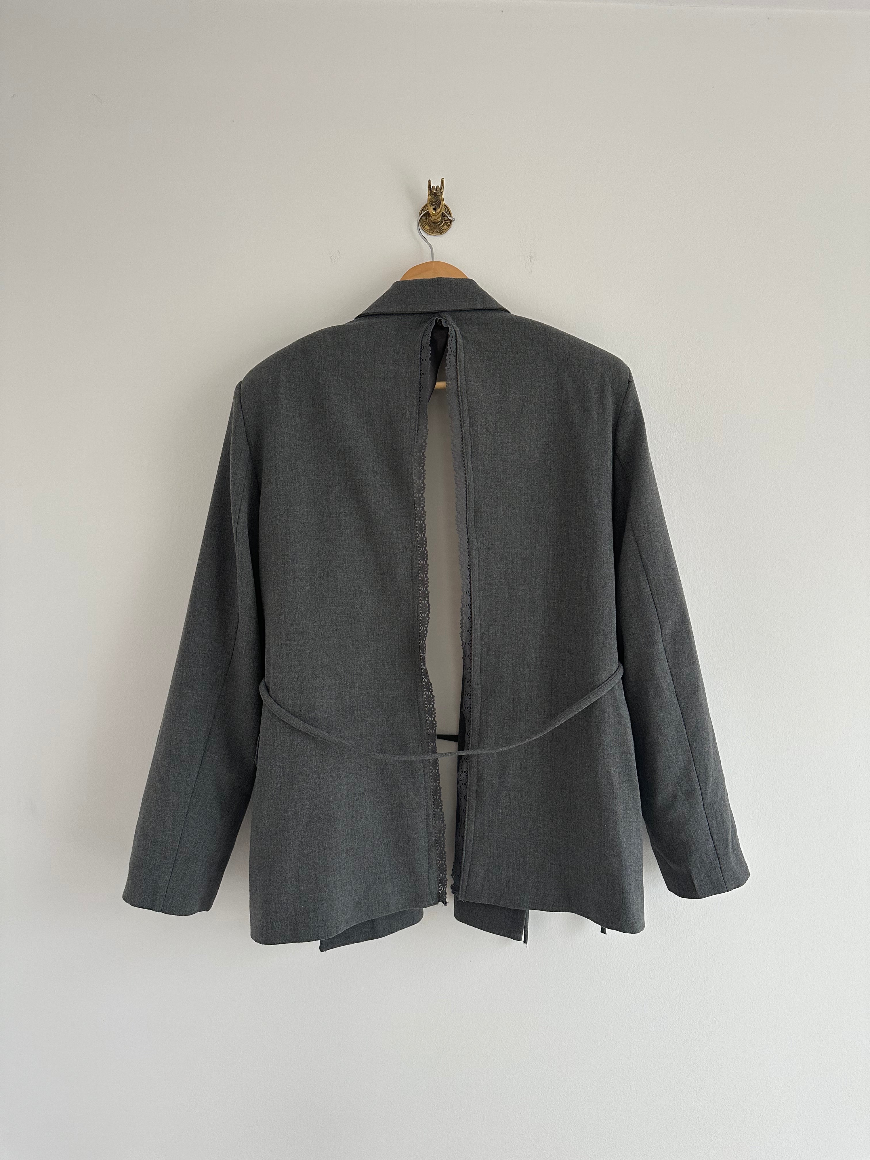 Blazer met open rug grijs
