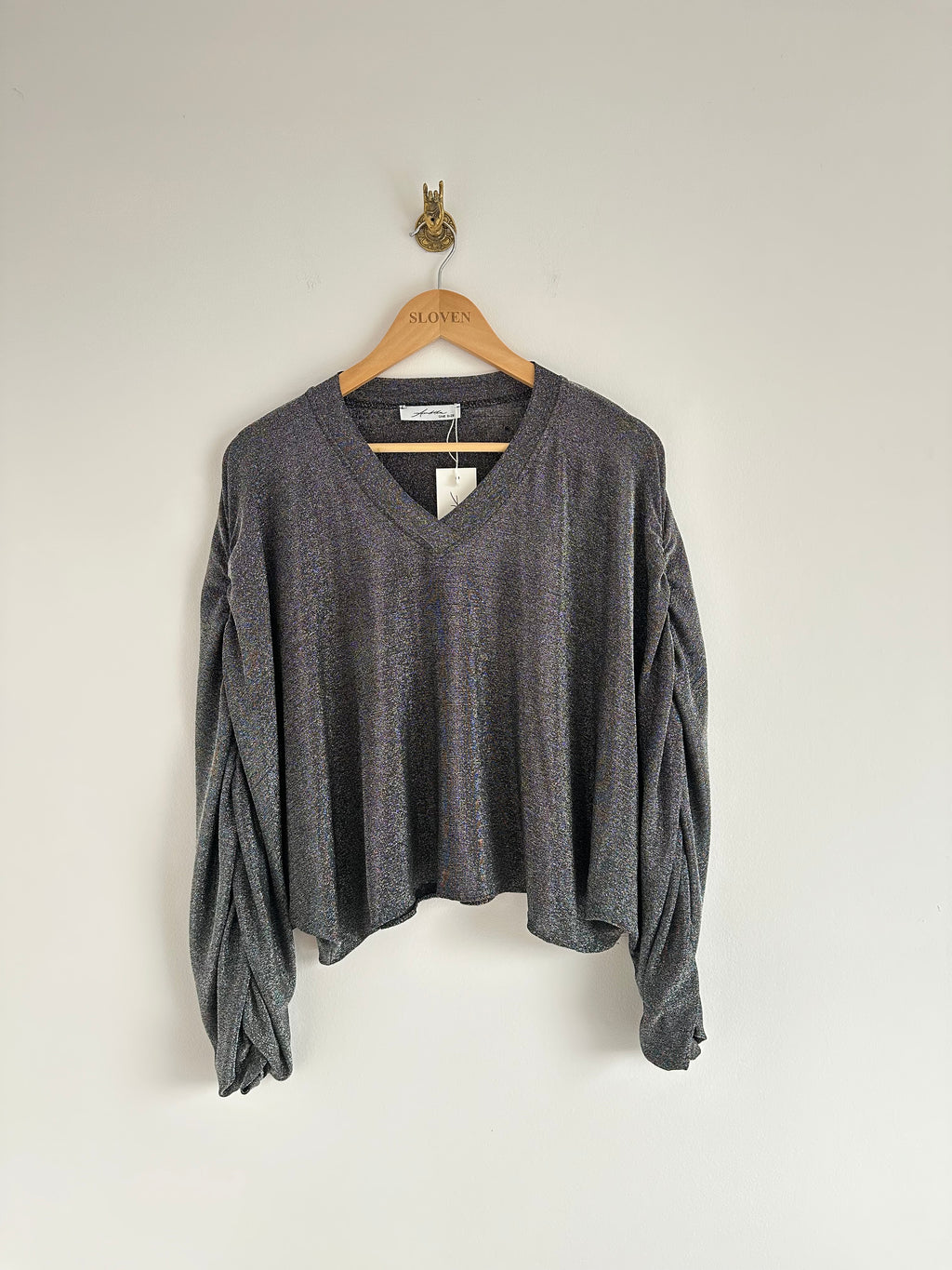 Glitter longsleeve elastiek zilver