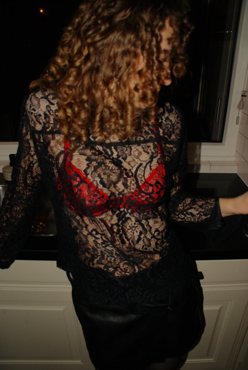 Lace blouse zwart