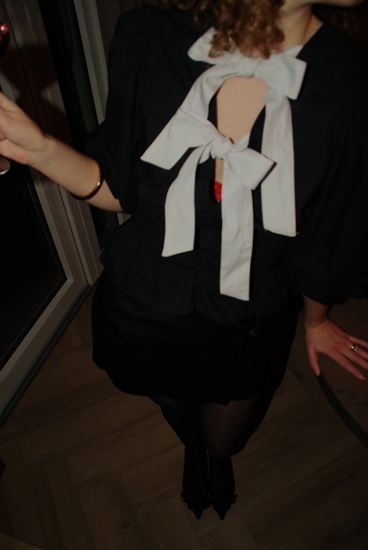 Bow blouse elastiek zwart